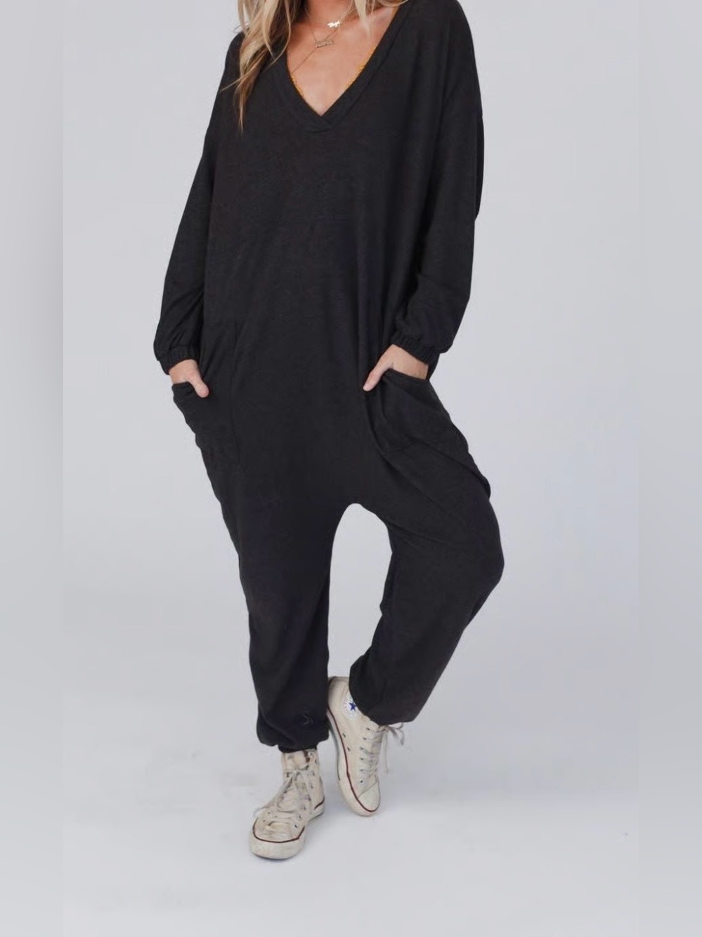 THREE BIRD NEST The Perfect Long Sleeve Harem Jumpsuit Black Small Boho Cozy